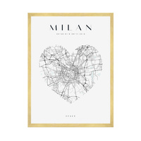 Plakat Mapa miasta Milan serce 40X50 cm + ramka złota