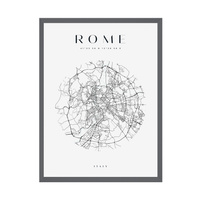 Plakat Mapa miasta Rzym koło 24X30 cm + ramka kamienna szarość