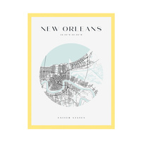 Plakat Mapa miasta New Orleans koło 21X29,7 cm + ramka żółta