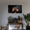Obraz na płótnie Kobieta z Czerwoną Różą Czerwone Usta Elegancja 100x80 cm