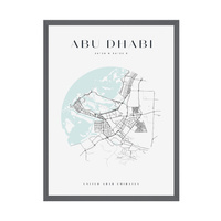 Plakat Mapa miasta Abu Dhabi koło 30X40 cm + ramka kamienna szarość