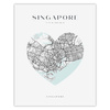 Plakat Mapa miasta Singapur serce 24X30 cm + ramka amarant