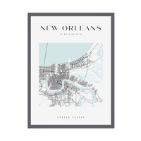 Plakat Mapa miasta New Orleans kwadrat 21X29,7 cm + ramka kamienna szarość