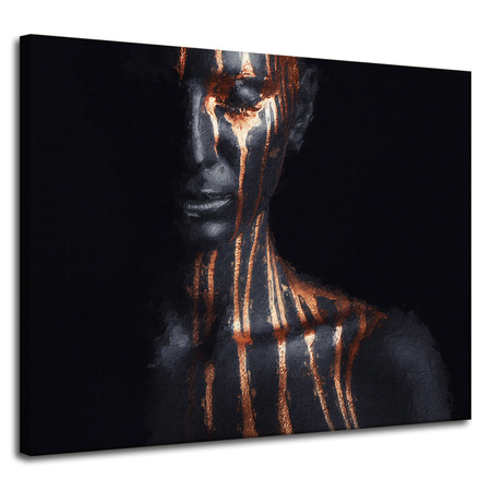 Obraz na płótnie Czarna Kobieta Brązowe Paski Sztuka 100x80 cm