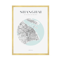 Plakat Mapa miasta Shanghai koło 40X50 cm + ramka złota
