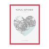 Plakat Mapa miasta Singapur serce 24X30 cm + ramka amarant