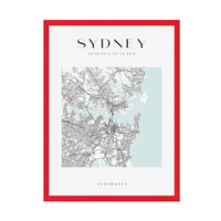 Plakat Mapa miasta Sydney kwadrat 40X50 cm + ramka czerwona