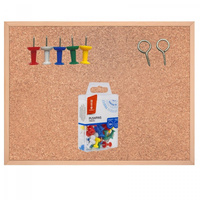 Tablica korkowa rama drewniana 90x60 cm + pinezki 50 szt. - TKD-9060-P50