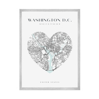 Plakat Mapa miasta Waszyngton serce 30X40 cm + ramka srebrna
