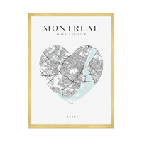 Plakat Mapa miasta Montreal serce 21X29,7 cm + ramka złota