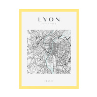 Plakat Mapa miasta Lyon kwadrat 21X29,7 cm + ramka żółta
