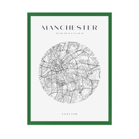 Plakat Mapa miasta Manchester koło 30X40 cm + ramka zielona