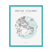 Plakat Mapa miasta Rio De Janeiro koło 30X40 cm + ramka turkusowe morze