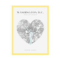 Plakat Mapa miasta Waszyngton serce 30X40 cm + ramka żółta