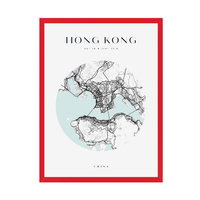 Plakat Mapa miasta Hong Kong koło 30X40 cm + ramka czerwona