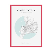 Plakat Mapa miasta Cape Town koło 24X30 cm + ramka amarant