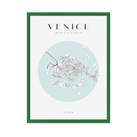 Plakat Mapa miasta Wenecja koło 30X40 cm + ramka zielona