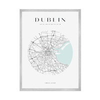 Plakat Mapa miasta Dublin koło 21X29,7 cm + ramka srebrna