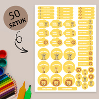 Personalizowane Naklejki Imienne Wodoodporne do przedszkola i szkoły 50 sztuk Mix17 Safari