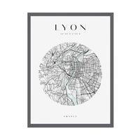 Plakat Mapa miasta Lyon koło 30X40 cm + ramka kamienna szarość