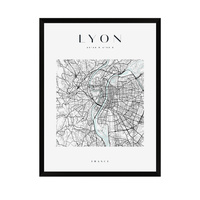 Plakat Mapa miasta Lyon kwadrat 30X40 cm + ramka czarna