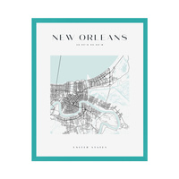 Plakat Mapa miasta New Orleans kwadrat 24X30 cm + ramka turkusowe morze