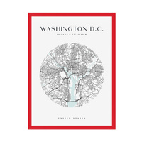 Plakat Mapa miasta Waszyngton koło 21X29,7 cm + ramka czerwona