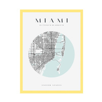 Plakat Mapa miasta Miami koło 24X30 cm + ramka żółta