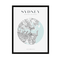 Plakat Mapa miasta Sydney koło 50X70 cm + ramka czarna