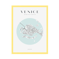 Plakat Mapa miasta Wenecja koło 24X30 cm + ramka żółta
