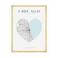 Plakat Mapa miasta Chicago serce 40X50 cm + ramka złota