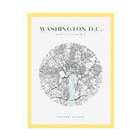 Plakat Mapa miasta Waszyngton koło 24X30 cm + ramka żółta