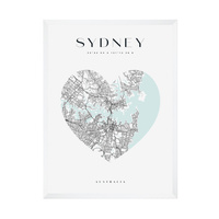 Plakat Mapa miasta Sydney serce 30X40 cm + ramka biała