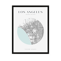 Plakat Mapa miasta Los Angeles koło 24X30 cm + ramka czarna