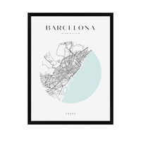 Plakat Mapa miasta Barcelona koło 24X30 cm + ramka czarna