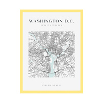 Plakat Mapa miasta Waszyngton kwadrat 21X29,7 cm + ramka żółta