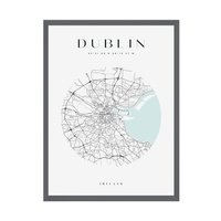 Plakat Mapa miasta Dublin koło 50X70 cm + ramka kamienna szarość