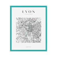 Plakat Mapa miasta Lyon kwadrat 40X50 cm + ramka turkusowe morze