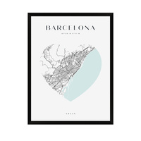Plakat Mapa miasta Barcelona serce 50X70 cm + ramka czarna
