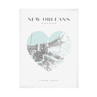 Plakat Mapa miasta New Orleans serce 40X50 cm + ramka biała
