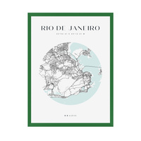 Plakat Mapa miasta Rio De Janeiro koło 24X30 cm + ramka zielona