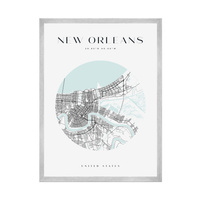 Plakat Mapa miasta New Orleans koło 30X40 cm + ramka srebrna