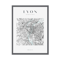 Plakat Mapa miasta Lyon kwadrat 30X40 cm + ramka kamienna szarość