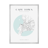 Plakat Mapa miasta Cape Town koło 30X40 cm + ramka srebrna