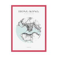 Plakat Mapa miasta Hong Kong koło 40X50 cm + ramka amarant