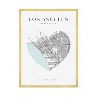 Plakat Mapa miasta Los Angeles serce 40X50 cm + ramka złota
