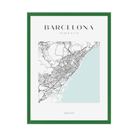 Plakat Mapa miasta Barcelona kwadrat 40X50 cm + ramka zielona