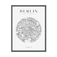 Plakat Mapa miasta Berlin koło 30X40 cm + ramka kamienna szarość