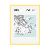 Plakat Mapa miasta Rio De Janeiro kwadrat 40X50 cm + ramka żółta