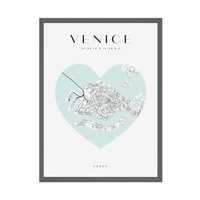 Plakat Mapa miasta Wenecja serce 30X40 cm + ramka kamienna szarość